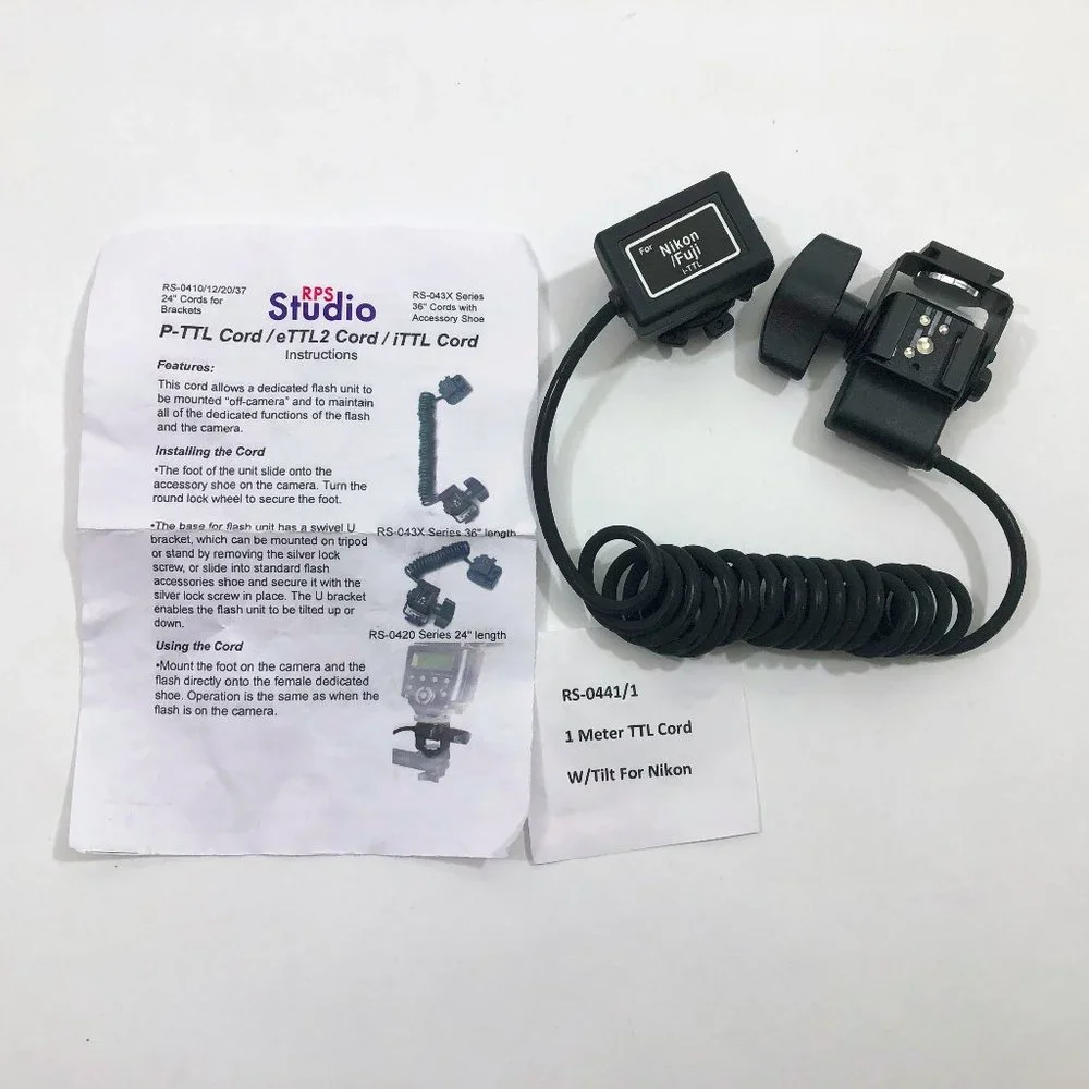 NWT RPS Studio Off Camera TTL Flash Cord 1 Meter Coiled for Nikon